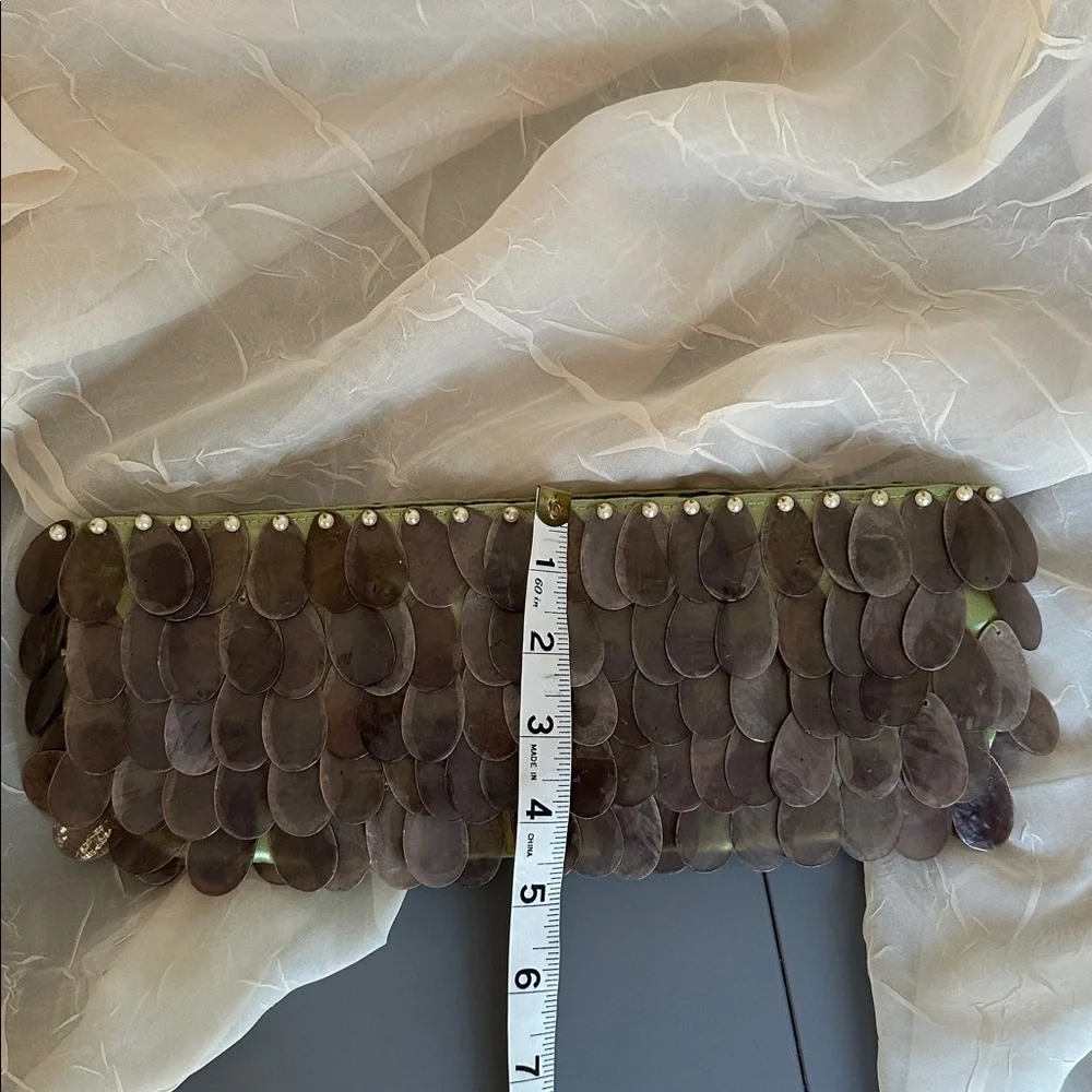 Genuine Capiz shells clutch purse olive green
